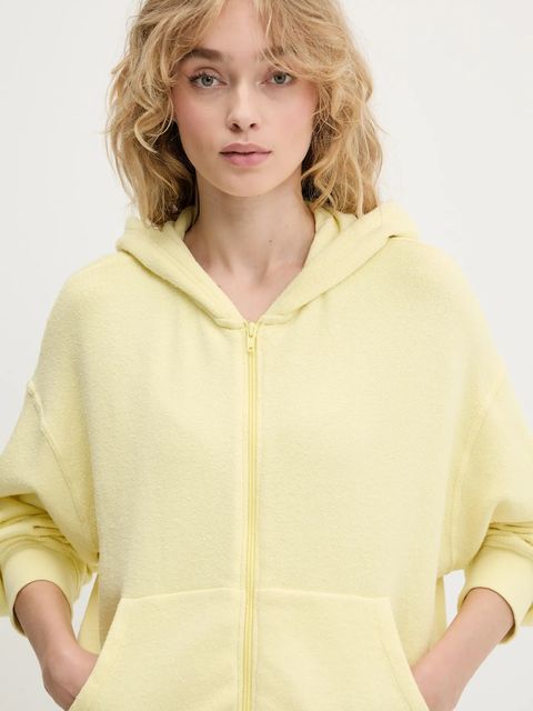 American Vintage bluza damska kolor żółty z kapturem gładka YTI03AE25