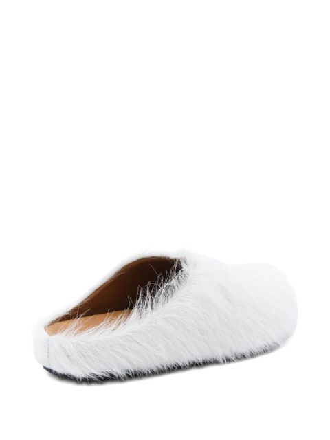 Marni hair-calfskin mules - White