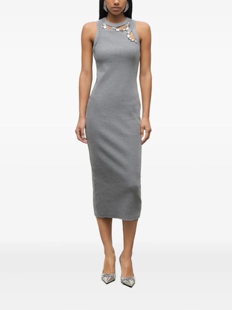 AREA crystal-embellished ribbed midi dress - Grey