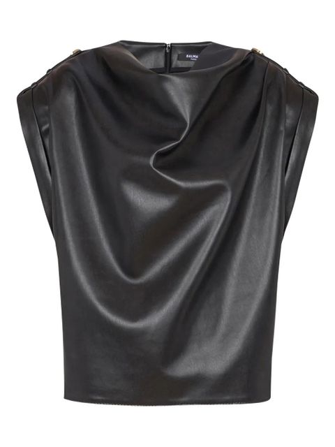 Balmain faux-leather draped top - Black - zdjęcie produktu nr 1