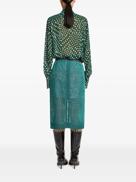 DRIES VAN NOTEN Devoré spot-pattern skirt - Blue