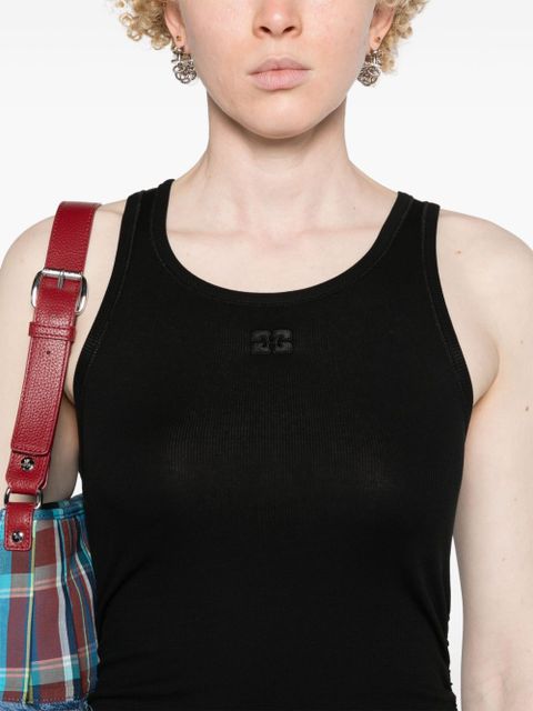 GANNI logo-embroidered ruched dress - Black