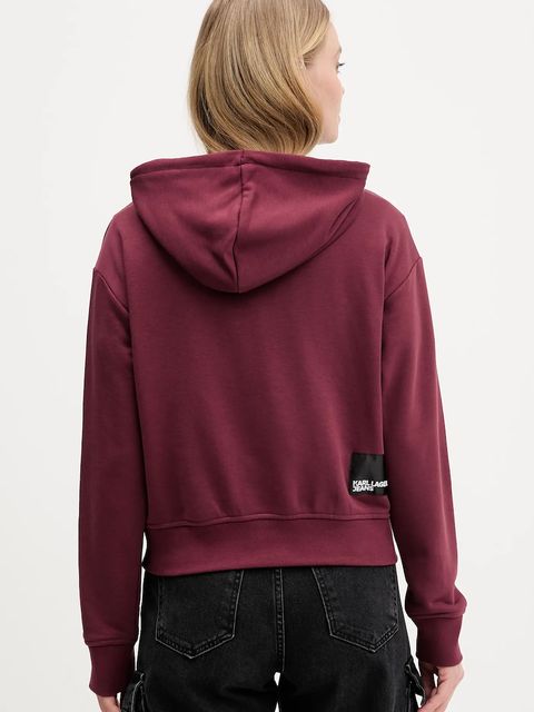 Karl Lagerfeld Jeans bluza damska kolor bordowy z kapturem z nadrukiem A2W20053