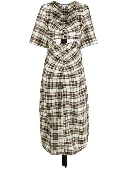GANNI ruched plaid midi dress - Black - zdjęcie produktu nr 1