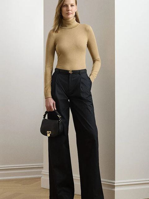 Lauren Ralph Lauren sweter z domieszką jedwabiu kolor beżowy lekki z golfem 200940470