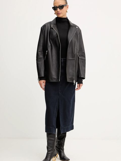 BOSS ramoneska skórzana kolor czarny przejściowa oversize 50547474