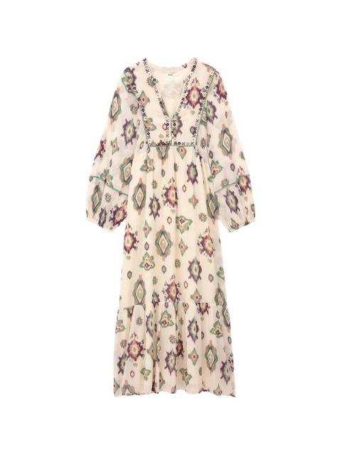 Ba&Sh Oelia embroidered ikat-print midi dress - Neutrals - zdjęcie produktu nr 1