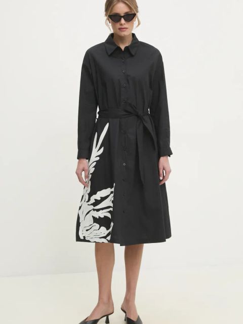 Answear.LAB sukienka bawełniana kolor czarny midi rozkloszowana