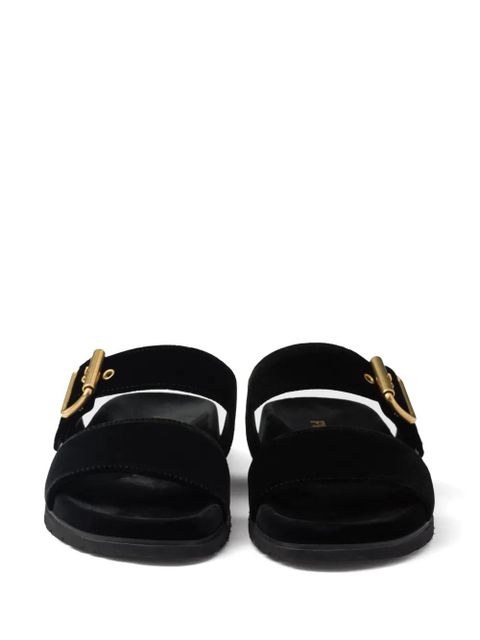 Prada triangle-logo velvet slides - Black