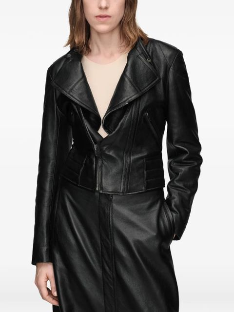 Maison Margiela folded collar leather jacket - Black