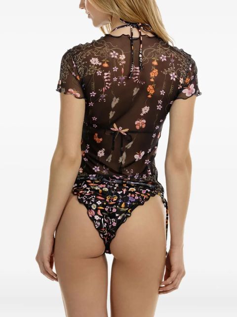 Agua By Agua Bendita floral-print mesh t-shirt - Black - zdjęcie produktu nr 2