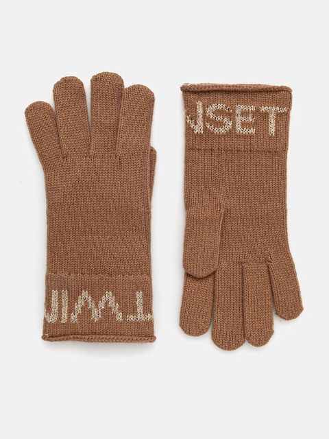 Twinset rękawiczki z wełną kolor brązowy 252TA4252 - zdjęcie produktu nr 1