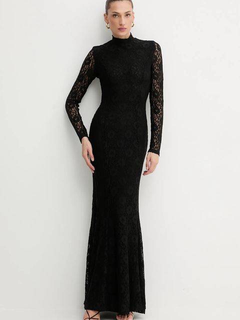 Bardot sukienka kolor czarny maxi rozkloszowana 60076DB