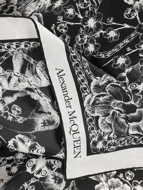 Alexander McQueen floral chain silk scarf - Black - zdjęcie produktu nr 2