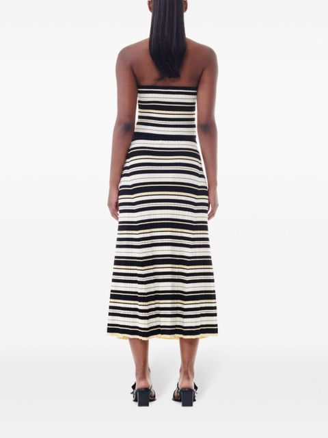 GANNI striped ribbed-knit midi skirt - Black