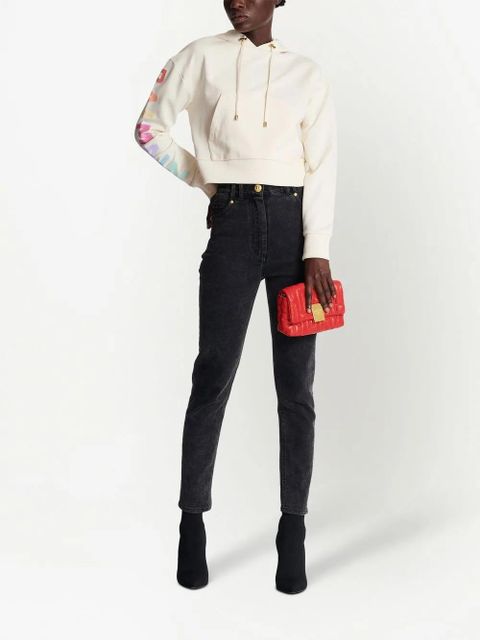 Balmain logo-print cropped hoodie - White - zdjęcie produktu nr 2