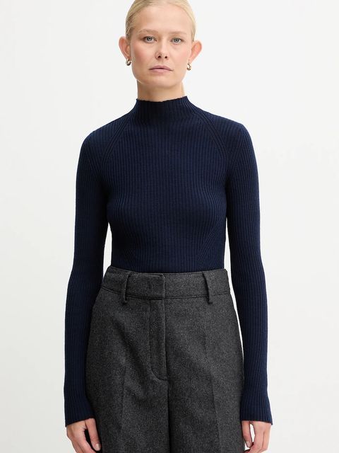 Twinset sweter wełniany damski kolor granatowy lekki z półgolfem 252TT3111 - zdjęcie produktu nr 1