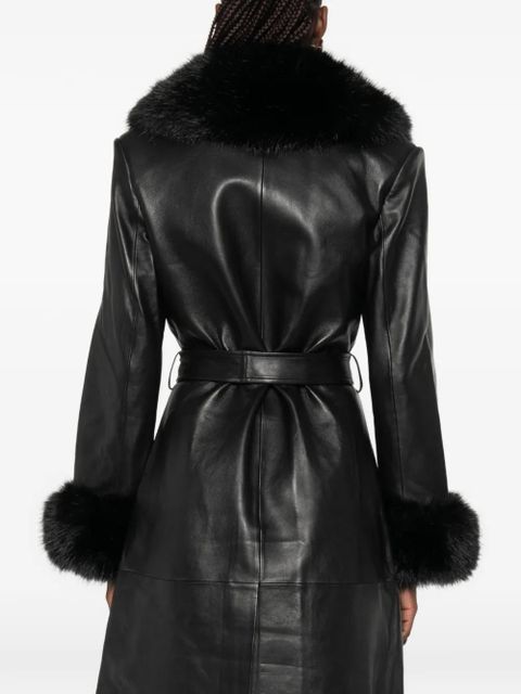 Self-Portrait faux fur-collared belted coat - Black