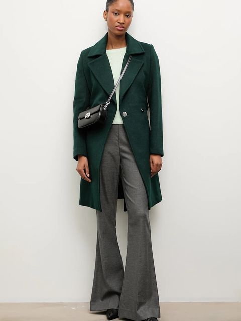Answear Lab płaszcz wełniany kolor zielony przejściowy dwurzędowy - zdjęcie produktu nr 2