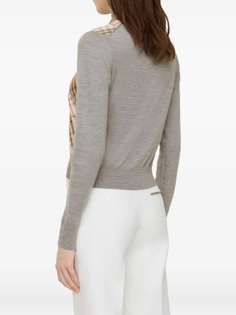 Burberry Check-panel wool silk cardigan - Grey