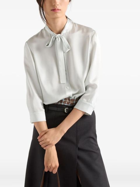 Prada pussy-bow silk shirt - Neutrals