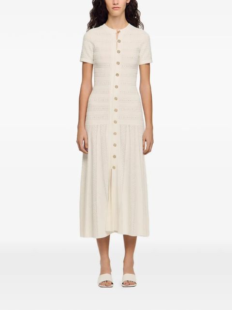 SANDRO button knitted midi dress - Neutrals