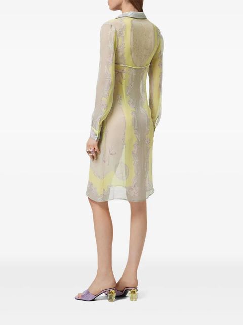 Versace Cameo silk midi shirt dress - Yellow