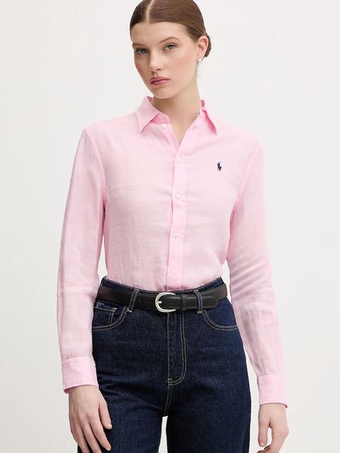Polo Ralph Lauren koszula lniana kolor różowy relaxed z kołnierzykiem klasycznym 211970730 - zdjęcie produktu nr 1
