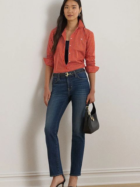 Lauren Ralph Lauren koszula bawełniana damska kolor pomarańczowy regular z kołnierzykiem klasycznym 200P03511