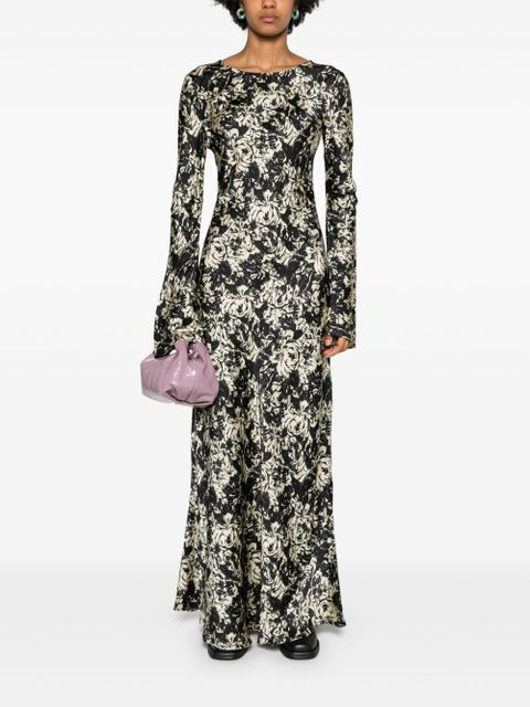 GANNI floral-print satin maxi dress - Black
