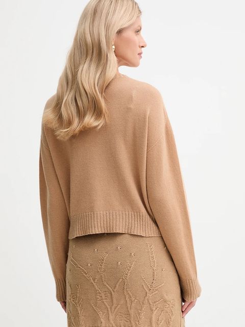 Twinset sweter wełniany damski kolor brązowy lekki 252TP3580