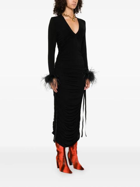PINKO feather-trim midi dress - Black
