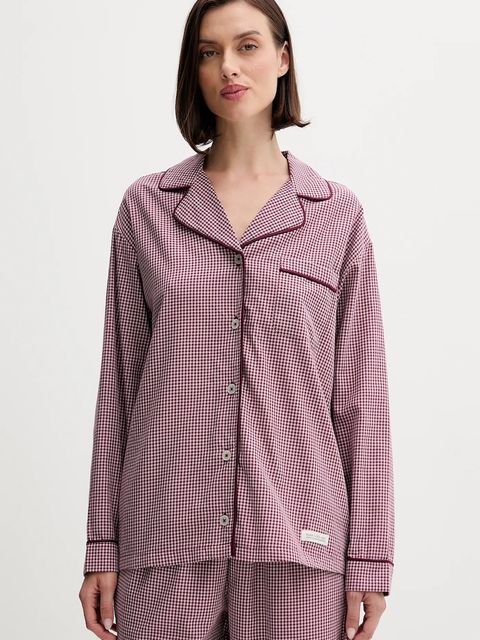 United Colors of Benetton koszula piżamowa damska kolor bordowy bawełniana 4MYG3M00D - zdjęcie produktu nr 1