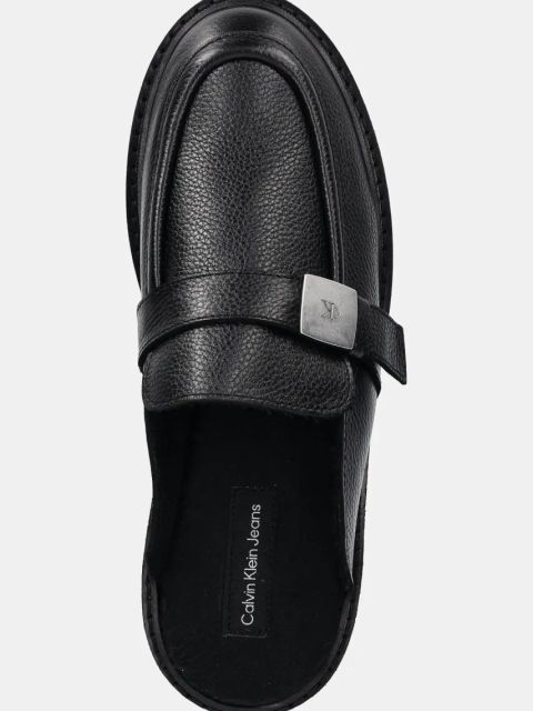 Calvin Klein Jeans klapki skórzane FLATFORM SLIPON MG LTH damskie kolor czarny YW0YW01655