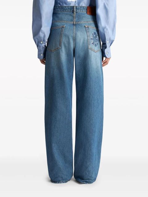 ETRO Pegaso-embroidered wide-leg jeans - Blue
