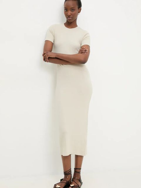 Answear.LAB sukienka kolor szary midi dopasowana