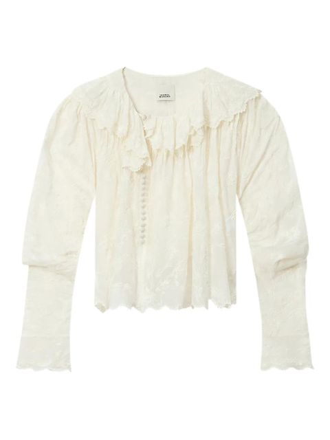 ISABEL MARANT x ZELLY ruffled embroidered top - Neutrals - zdjęcie produktu nr 1