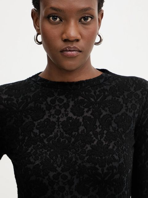 Pinko bluzka z dodatkiem wełny damska kolor czarny gładka 105697 A2TW