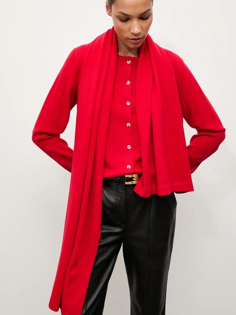 Answear.LAB kardigan z wełny merino z szalem damski kolor czerwony lekki - zdjęcie produktu nr 2