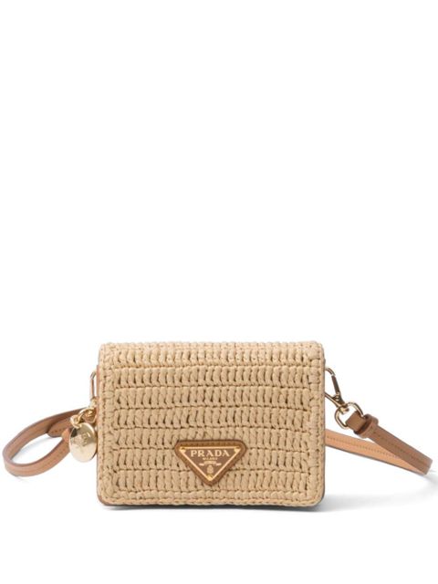 Prada triangle-logo raffia cardholder - Neutrals - zdjęcie produktu nr 1