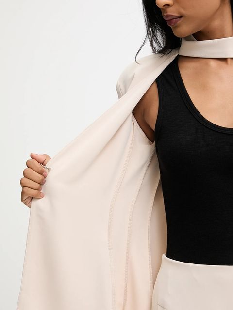 Answear.LAB marynarka kolor beżowy jednorzędowa gładka