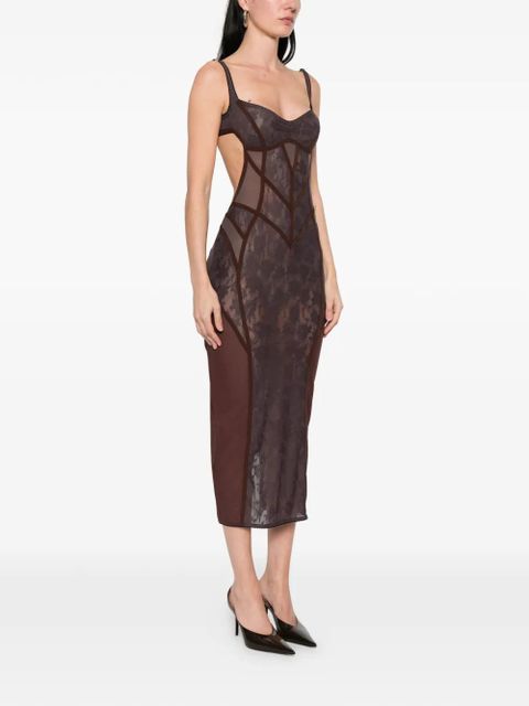 The Attico lace-panelled midi dress - Brown