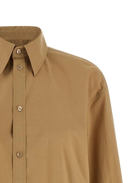 Saint Laurent embroidered-logo poplin shirt - Brown