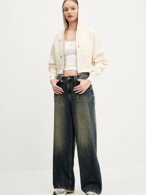 Guess Originals bluza bawełniana damska kolor beżowy z kapturem gładka W5RQ13 K68I1 - zdjęcie produktu nr 2