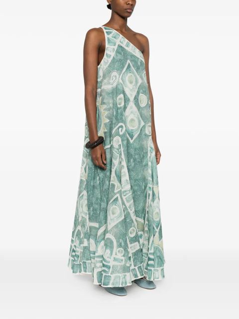 ALEMAIS Samira one shoulder print dress - Green
