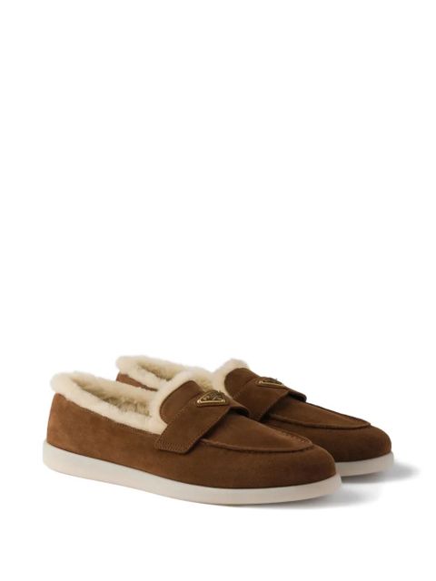 Prada triangle-logo shearling loafers - Brown - zdjęcie produktu nr 2