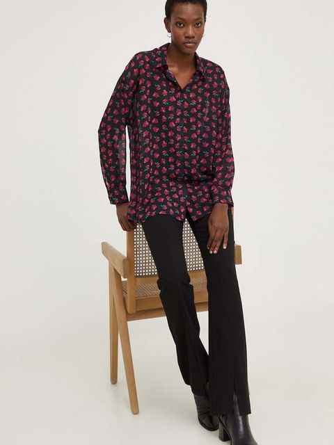 Answear.LAB koszula damska kolor czarny relaxed z kołnierzykiem klasycznym