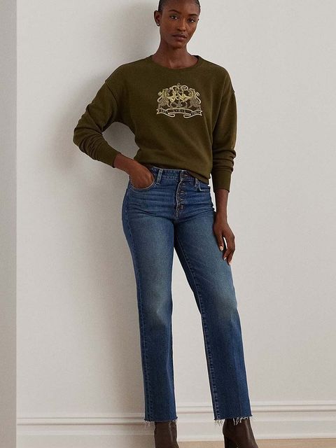 Lauren Ralph Lauren bluza bawełniana damska kolor zielony z aplikacją 200951351