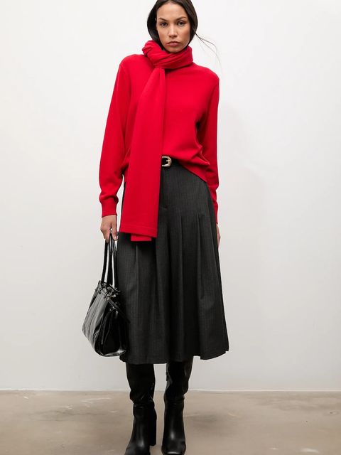 Answear.LAB sweter z wełny merino z szalem damski kolor czerwony lekki - zdjęcie produktu nr 1