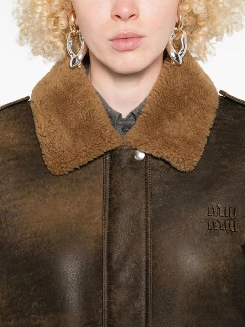 Miu Miu leather bomber jacket - Brown